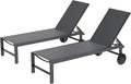 Shintenchi 2 PCS Outdoor Chaise Lounges Chair with Wheels Aluminum Reclining Patio Lounge Chairs with 5 Adjustable Position Recliner for Patio, Beach, Yard, Pool Patio Furniture Set,Dark Grey