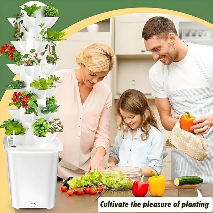 Vertical Hydroponic Tower Garden Growing System - Indoor Planter Kit with 30 Pods, Aeroponic-Style Tower for Herbs, Vegetables, Lettuce & Strawberries, Home Countertop Grow System, White