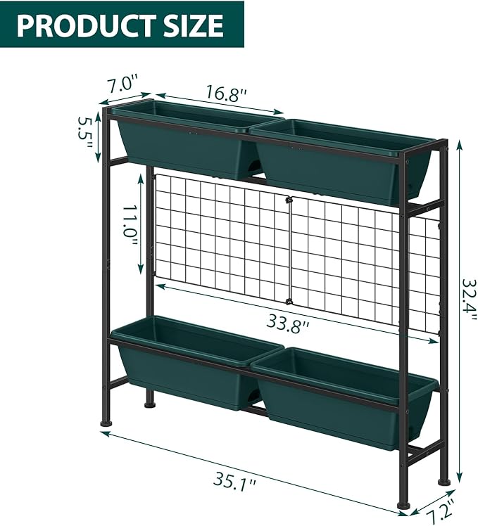 OYEAL Raised Garden Bed with Legs & & Trellis 32" Tall Vertical Herb Garden Planter Indoor Outdoor Elevated Flower Beds for Gardening, Vegetables, Herbs, Patio, Balcony, Backyard, Green