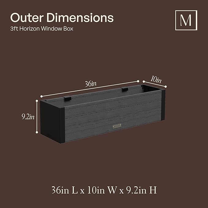 Mayne Vista 3ft Modern Window Box Planter with Panel Design and Drainage Hole