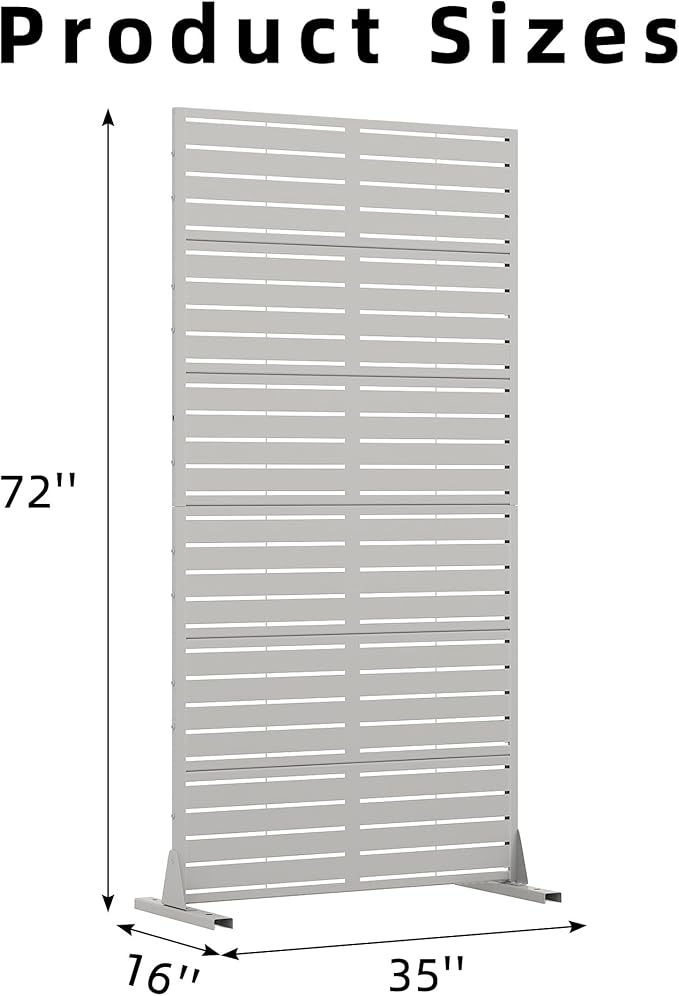 Casaphoria Metal Privacy Screen Outdoor, 72" H x 35" W Freestanding Decorative Privacy Screen for Patio Deck Balcony Garden with Stable Base, Grey-Louvered