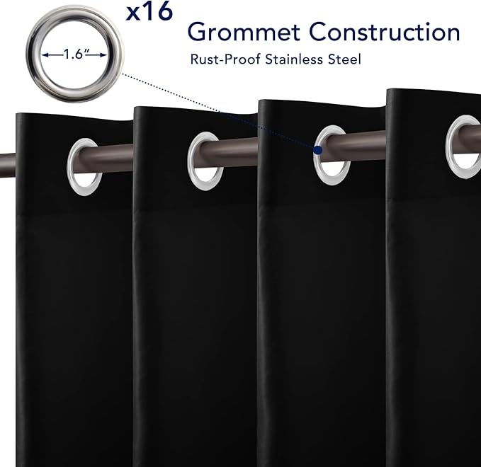 PureFit Outdoor Curtains for Patio Waterproof Weatherproof, UV Resistant Outside Curtains for Gazebo, Front Porch, Pergola, Sun Blocking Privacy Curtain, 120W x 108L inch, 1 Panel, Black