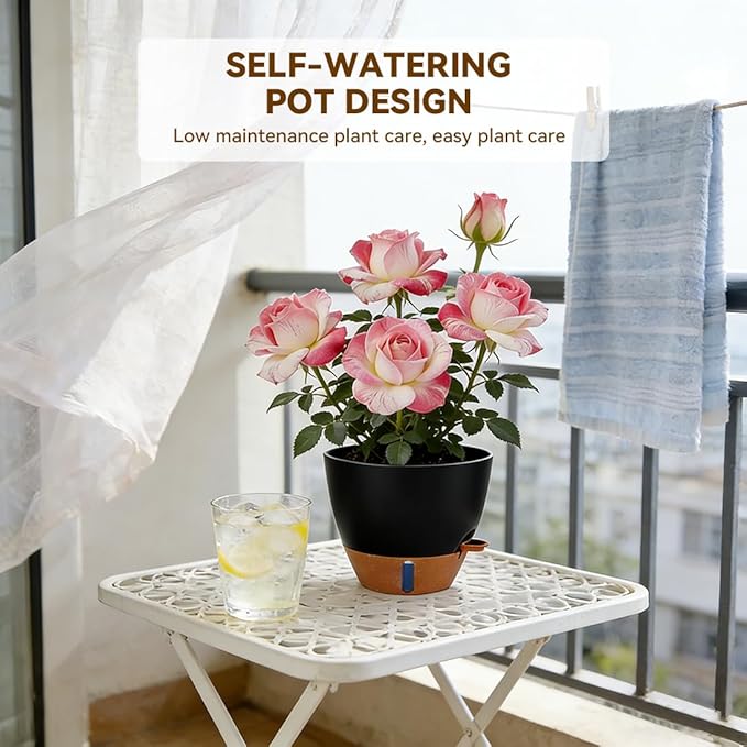 7/6.5/6/5.5/5 Inch Self Watering Pots, Plastic Flower Pots with Multi Mesh Drainage Holes and Deep Reservoir for Indoor Outdoor Garden Plants and Flowers (White, 5/5.5/6/6.5/7)