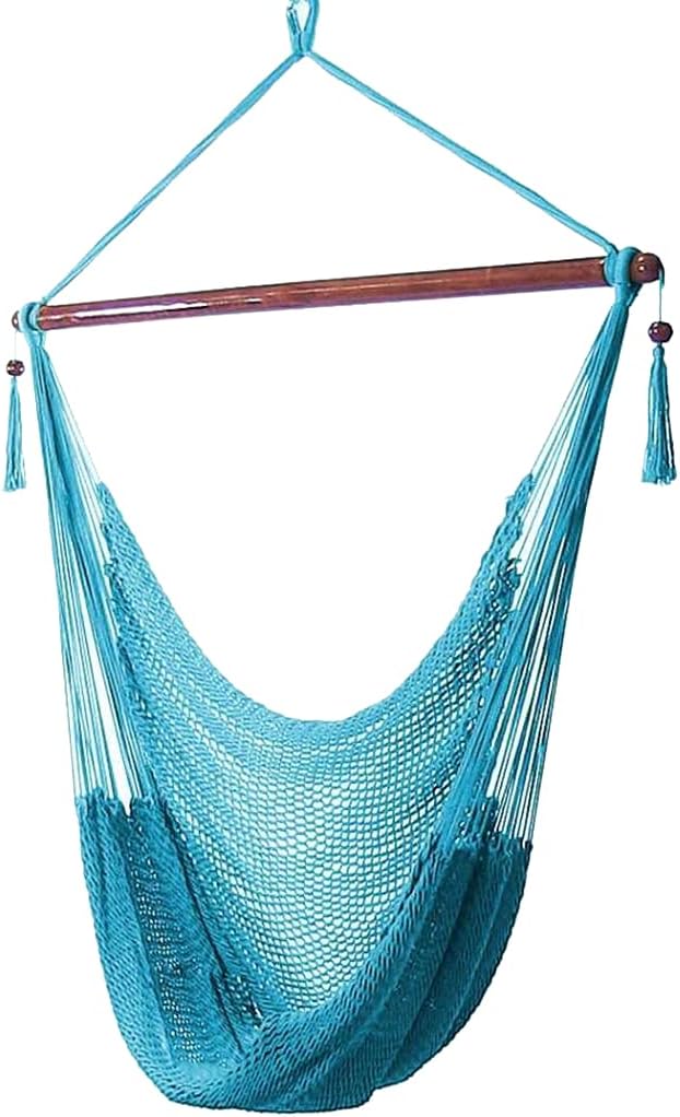 Sunnydaze Outdoor Hammock Chair Swing - Hanging Hammock Swing - Hanging Reading Chair - Soft-Spun Polyester Rope - Caribbean XL - Sky Blue