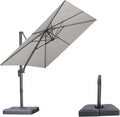 PURPLE LEAF 8 FT Outdoor Umbrella with Base Patio Cantilever Aluminum Umbrella with 3 Years Fade Resistance Recycled Fabric Offset Square with 360-degree Rotation for Deck Garden, Pebble Grey