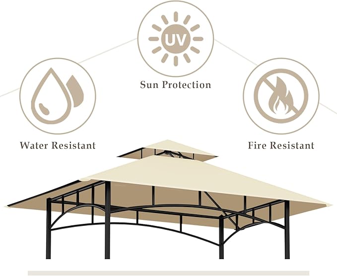 Grill Gazebo Replacement Top, 5 * 8 Outdoor BBQ Top Cover, Double Layer BBQ Gazebo Top Canopy for Model #L-GG001PST-F(Beige)