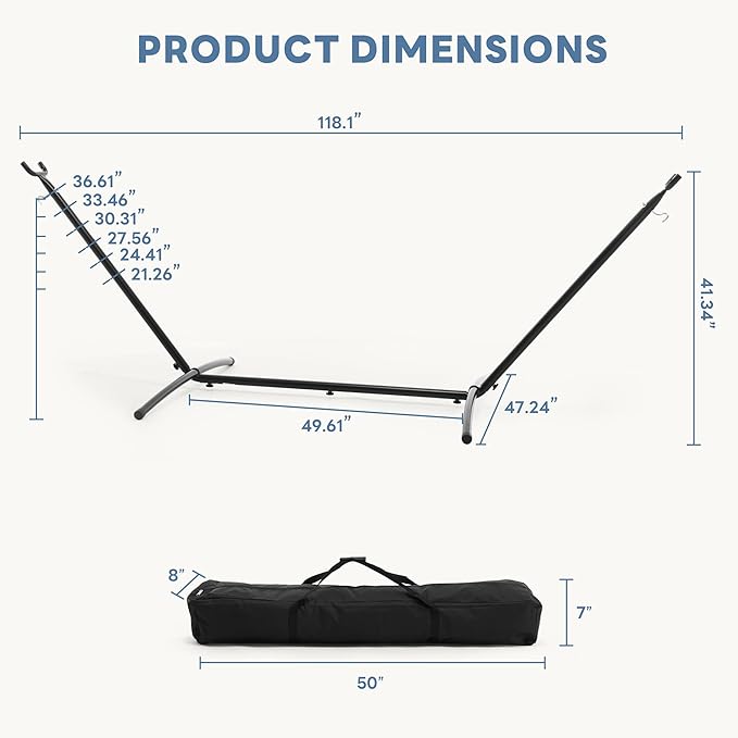 DUMOS Hammock Stand Only, Heavy Duty Hammock Stands for Double 2 Person, Portable Steel Stand for Outside Garden Backyard Patio Pool Beach with Carrying Case