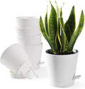Plant Pots 6 PCS 5 inch Self Watering Planters High Drainage Flowers Pot for Indoor Outdoor Plants with Reservoir Tray and Watering Lip Gardening Planter Garden Flower Pots, White