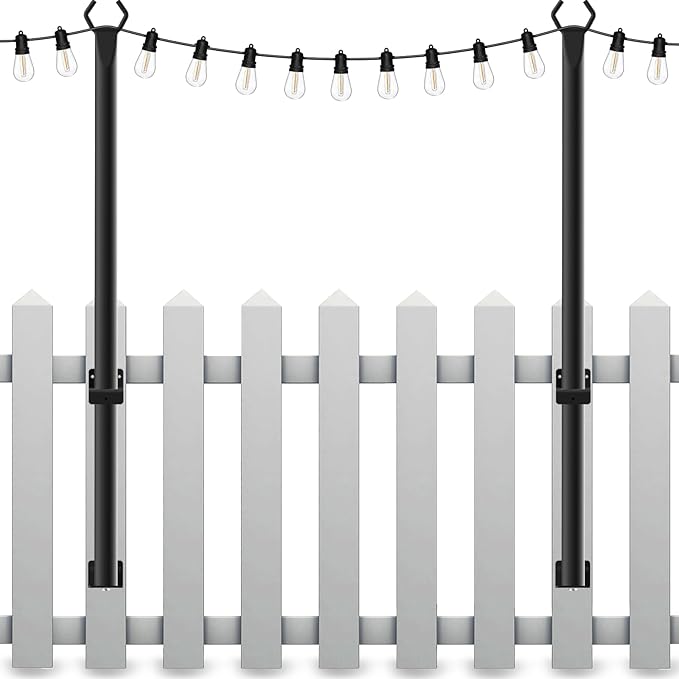 2 Pack String Light Poles,5Ft Light Poles for Outside String Lights,Outdoor Lights Pole with Fork,Metal Poles Stand for Patio Deck Backyard