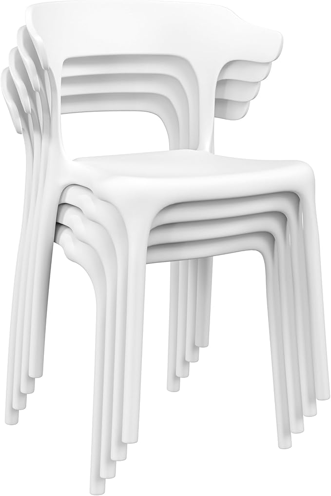 VECELO 4 Pack Plastic Stacking Chairs, Stackable Dining Chairs for Kitchen Restaurant Patio, Portable Indoor Outdoor Use, No Assembly Required, White