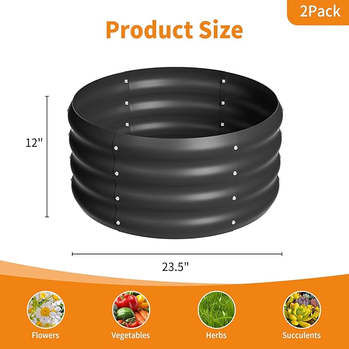 2-Pack 2x1ft Galvanized Raised Garden Bed, Outdoor Planter Bed, Metal Planter Box for Gardening and Planting,Black