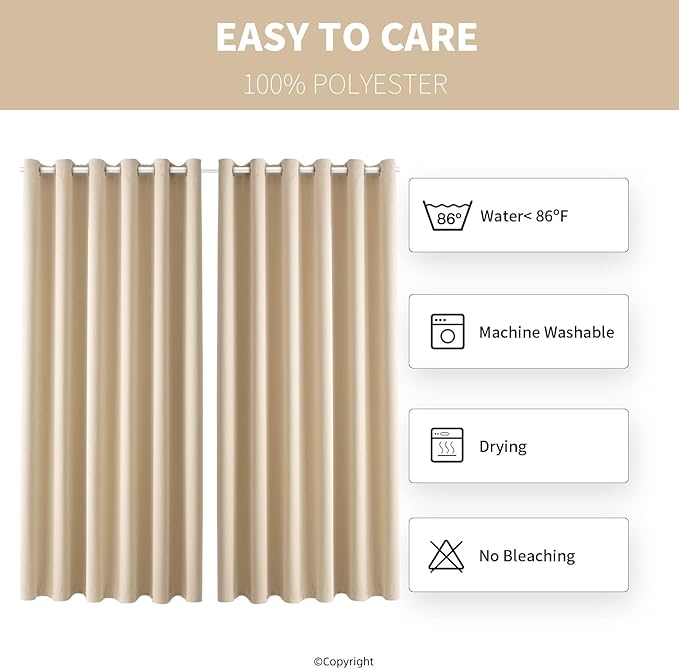 DIVA EN CAMINO DEC Outdoor Patio Curtain Waterproof Darkening Thermal Insulated Indoor Curtains for Bedroom, Porch, Living Room, Pergola, Cabana, W84 x L95, Beige, Set of 2 Panels