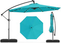 Tangkula 10ft Solar LED Patio Umbrella with Base, Offset Cantilever Outdoor Umbrella with 32 LED Lights, Infinite Tilt, 360 Degree Rotation, Crank Handle for Pool Deck Garden Backyard (Turquoise)