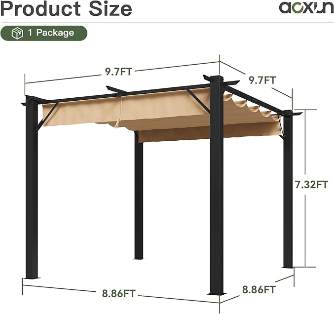 Aoxun 10'x10' Outdoor Pergola, Patio Aluminum Pergola with Upgraded Retractable Canopy, Heavy Duty Metal Pergolas and Gazebos with Adjustable Sun Shade Cover for Modern Backyard, Deck, Garden