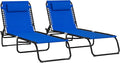 Outsunny Folding Chaise Lounge Chair Set of 2, Patio Sun Tanning Chair, Outdoor Chaise Lounger with 4-Position Reclining Back, Breathable Mesh Seat for Beach, Poolside, Yard, Blue