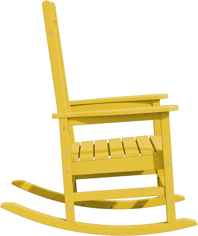 KINGYES Outdoor Rocking Chair Set of 2, High Density Polyethylene Patio Rocking Chairs with 330lbs Support for Adults, Yellow