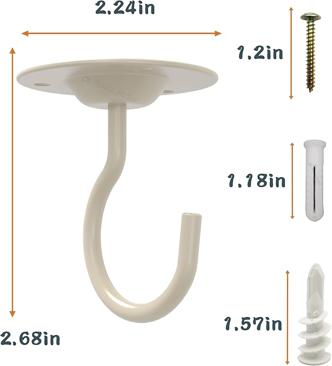 NACETURE Ceiling Hooks for Hanging Plants 3 Pack - Plant Hanger Indoor Hanging Hooks Metal Plant Bracket Iron Lanterns Hangers for Wind Chimes (White 3 Pack)