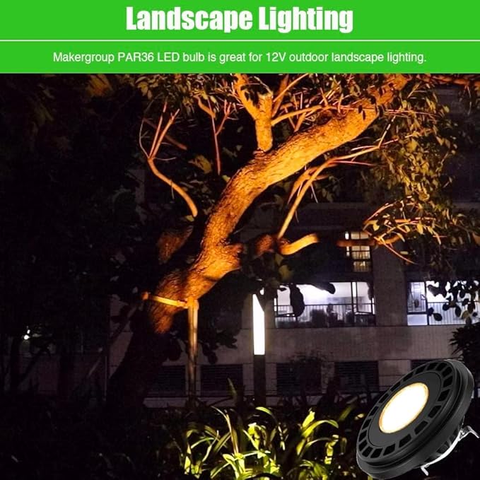 PAR36 LED Landscape Light Bulb 7W, 12V Low Voltage Lighting, Waterproof Spotlight for Outdoor Yard Tree Light, In-Ground Well Light, Warm White 2700K-3000K