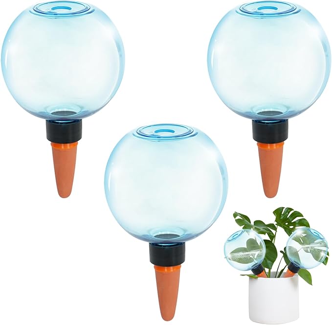 3pcs Large Plant Self Watering Globes, 17.5 oz Plastic Water Bulbs Top Fill, Plant Watering Devices System Slow Release Terracotta, Water Spikes Stakes for Indoor(3pack)