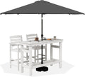 SERWALL Outdoor Bar Set with 9ft Umbrella, All-Weather HDPE Patio Bar Chairs and Table, Outdoor Furniture Set for Poolside, Backyard, Garden - White