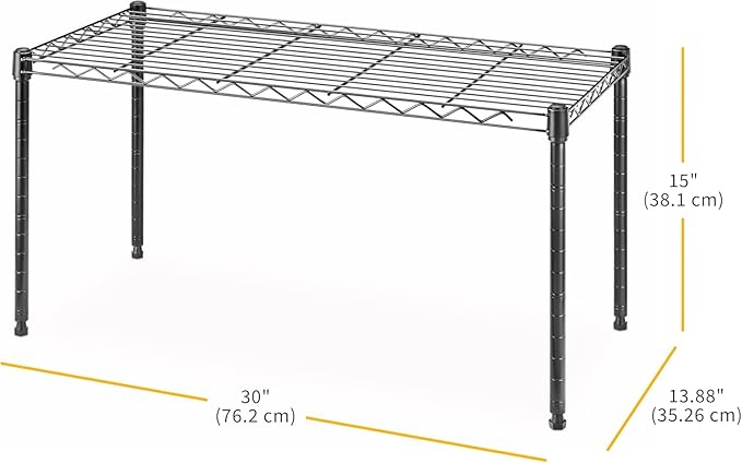 Xcity Storage Shelves, 1 Tier Heavy Duty Metal Shelving Unit, 350 LBS Capacity Adjustable Steel Wire Shelf Organizer for Pantry, Kitchen, Garage, 14" D x 30" W x 15" H, Black