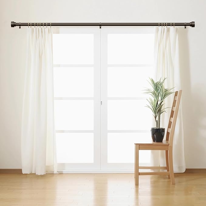 Curtain Rods for Windows 28 to 48, 1 Inch Adjustable Heavy Duty Long Window Outdoor Curtain Rod for Patio, Drapery Rods with Simple End Caps, Size 32"-60", Antique Bronze