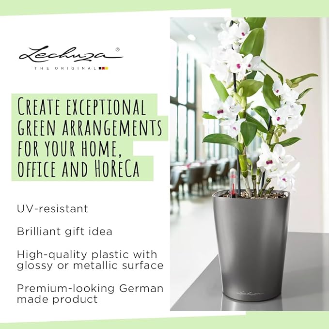 Lechuza DELTINI Shiny Taupe High Gloss, Self-Watering Small Indoor Planter, H7.5 L5.9 W5.9 in