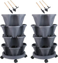 DUNCHATY Stackable Planter, Vertical Garden Planter with Wheels and Tools, Self Watering Strawberry Planter Indoor/Outdoor 4 Tier Herb Planter Pots for Growing Vegetables and Succulents, Dark Gray