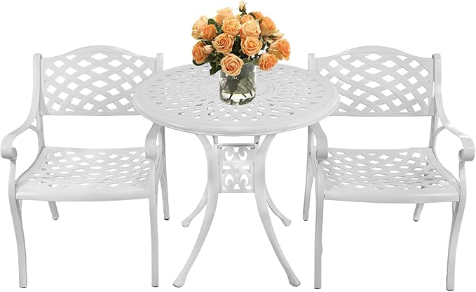30.31" Outdoor Patio Dining Table, Cast Aluminum Bistro Table, Patio Furniture Set with 2.36" Umbrella Hole for Balcony Lawn Garden Backyard