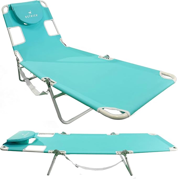 Ostrich 72 by 22 Inch Versatile Chaise Lounge Portable Reclining Lounger, Outdoor Patio, Beach, Lawn, Camping, or Pool Tanning Chair, Aqua