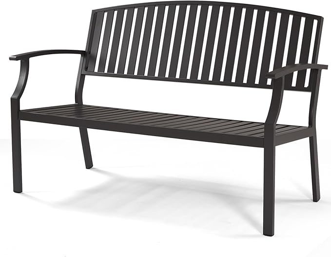 52" Outdoor Bench Weatherproof, Rust-Resistant Aluminum Metal Patio Garden Bench, Patio Loveseat for Porch Garden Lawn Backyard Park Balcony(Grey, 1PC)