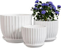 Ton Sin White Plant Pots Set of 3,Indoor Ceramic Flower Pot with Saucers,6.7"&5.5"&3.9" Inch Small to Medium Sized Planters for Plants,Round Modern Garden Pots