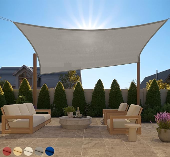 GORILLA GRIP Heavy Duty Sun Shade, UV Protection Fade Tear and Rust Resistant Rectangle Sunshade Canopy, Curved Edges Blocks Sunlight, Breathable Sail, Outdoor Patio, Lawn Garden, 6x10 FT Gray