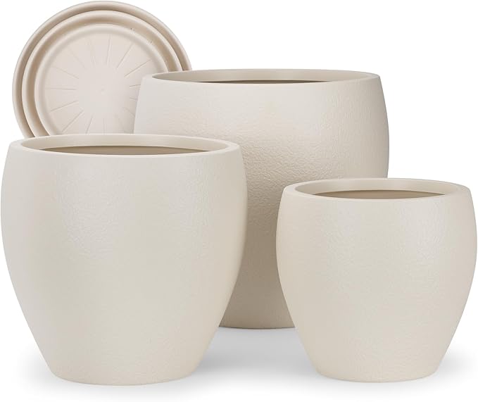Plant Pots 17.5/14.8/12.2 inch Set of 3, Flower Pots with Drainage Holes, Large Planters for Indoor Outdoor Garden Plants and Flowers. (Light Beige)