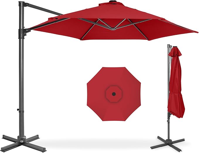 Best Choice Products 10ft Offset Cantilever Hanging Market Patio Umbrella, Smooth 360° Rotation, 8 Sturdy Ribs, Easy Adjustment - Red