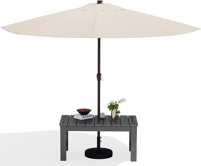 SERWALL Outdoor Coffee Table with 9FT Umbrella, HDPE Patio Coffee Table for Outside, Rectangle, Gray(Not Include Umbrella Base)