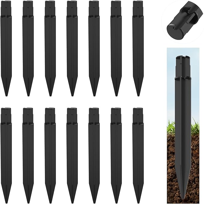 15 Pcs 8.25 Inch ABS Plastic Ground Spikes for Solar Torch Lights, Black Replacement Stakes for Garden Pathway Markers