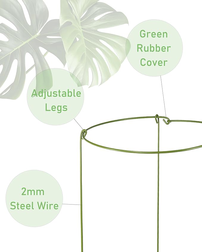 5 Pack Plant Support Stakes, Adjustable Plant Ring Cages with Green Rubber Wrapping, Ideal for Orchids, Indoor and Outdoor Potted Plants, 6" Wide x 11" High