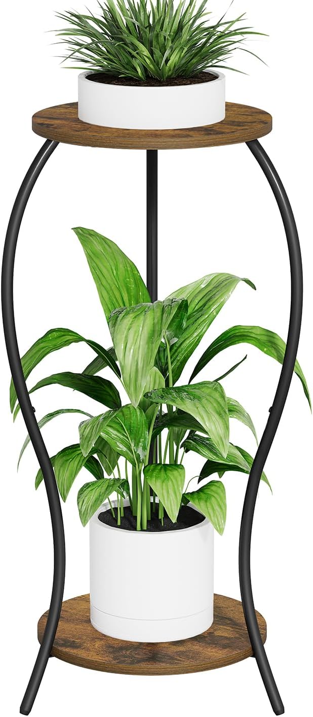 Plant Stand Indoor, 2 Tier Round Tall Plant Stand, Flower Pot Stand, Plant Shelf Rack, Corner Plant Stand for Planter Garden Balcony Patio Living Room