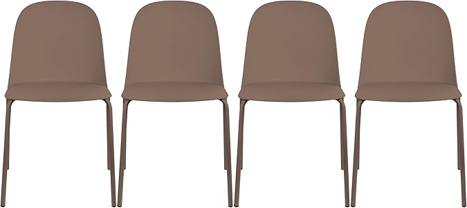 2xhome Set of 4 Modern Stackable Armless Dining Chairs | Plastic Shell Seat with Metal Legs | Indoor or Outdoor Use | Home Kitchen Patio, Brown