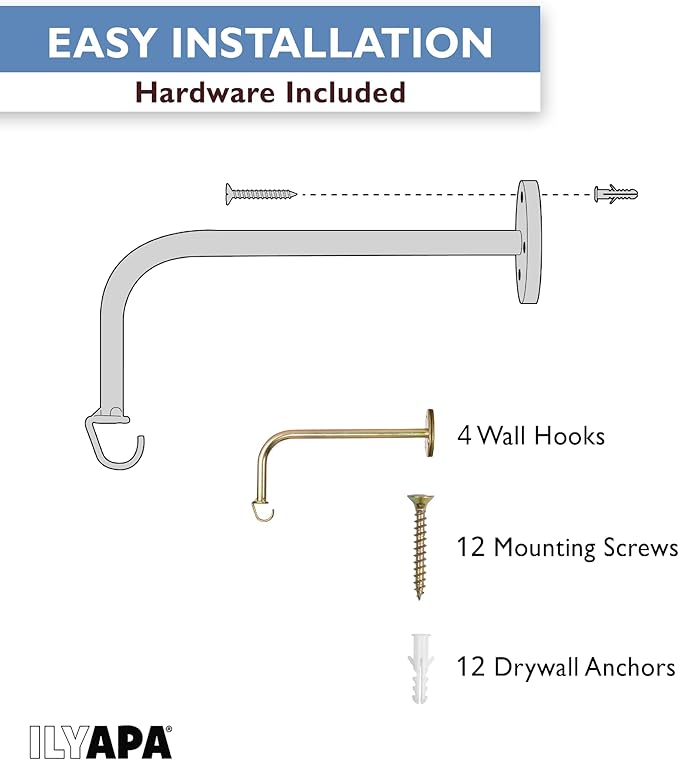Ilyapa 4 Pack Metal Plant Wall Hanger Hooks - 7 in. Hook for Hanging, Baskets, and Macrame, Indoor Hangers in Rustic Brass Finish, Wall Planters