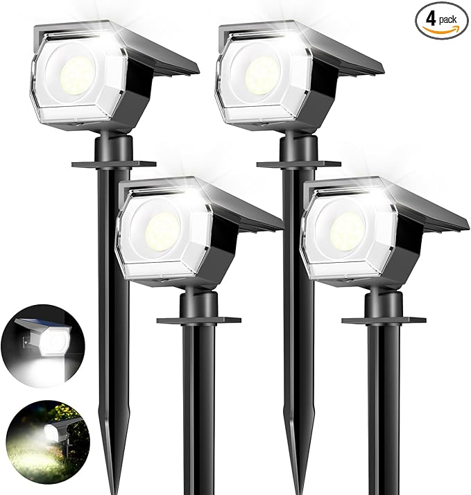 Peasur 4 Pack Solar Spot Lights - Outdoor Waterproof 2-in-1 Auto On/Off Solar Landscape Lighting for Outside Yard, Wall, Garden, Pathway