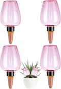 4 Pcs Plant Watering Globes Self Watering Planter Insert Plants Top Fill Water Device Plastic Water Bulbs Slow Release Terracotta for Plants, Pink