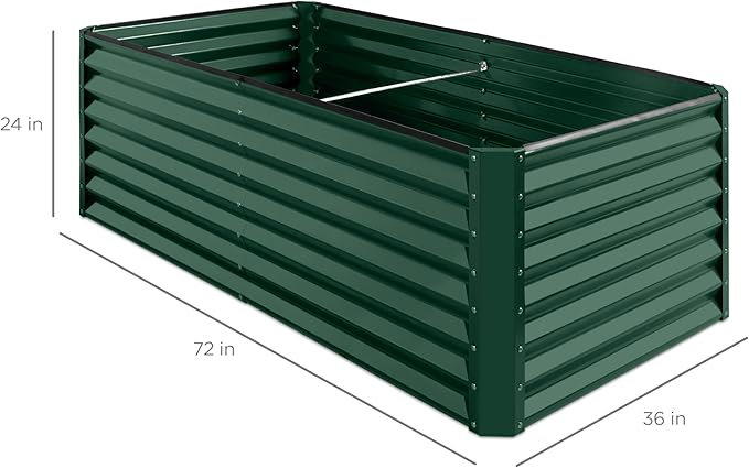Best Choice Products 6x3x2ft Outdoor Metal Raised Garden Bed, Deep Root Box Planter for Vegetables, Flowers, Herbs, 269 Gallon Capacity, 100% Non Toxic Materials - Dark Green