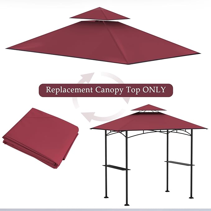 Grill Gazebo Replacement Top, 5 * 8 Outdoor BBQ Top Cover, Double Layer BBQ Gazebo Top Canopy for Model #L-GG001PST-F (Burgundy)