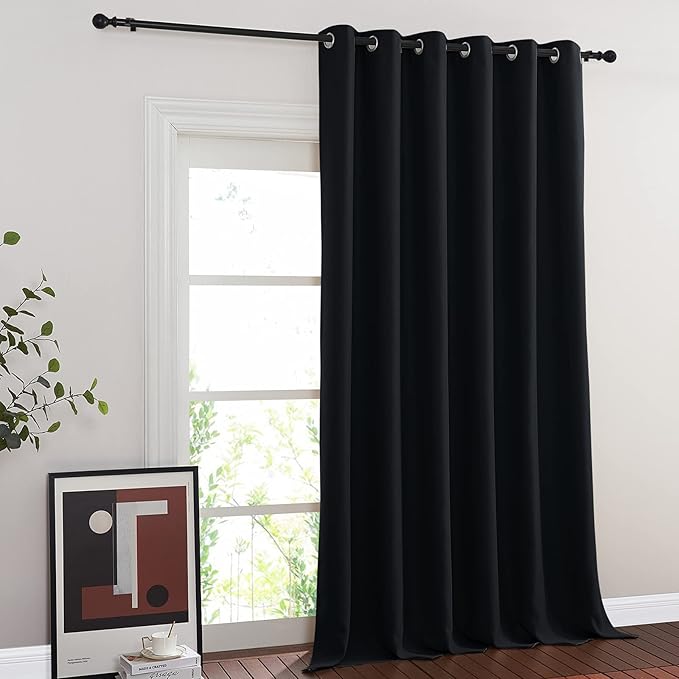 NICETOWN Blackout Curtain for Sliding Glass Door, Grommet Top Thermal Insulated Weighted Wide Drapes/Draperies for Bedroom/Living Room (Black, 80 by 95 inches, 1 Panel)