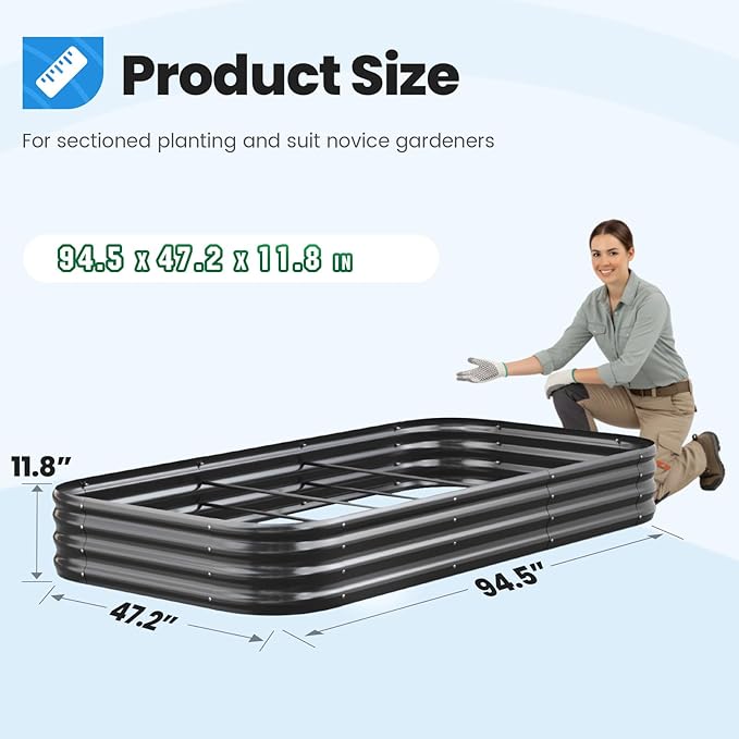 Quictent Galvanized Raised Garden Bed Kit, 8x4x1 ft Oval Metal Planter Box for Vegetables, Strengthened by Crossbar, Dark Gray, 2PCS