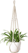 Mkono Macrame Plant Hanger Indoor Hanging Planter Basket with Wood Beads Decorative Flower Pot Holder No Tassels for Indoor Outdoor Boho Home Decor 35 Inch, Ivory, Set of 1 (POTS NOT Included)