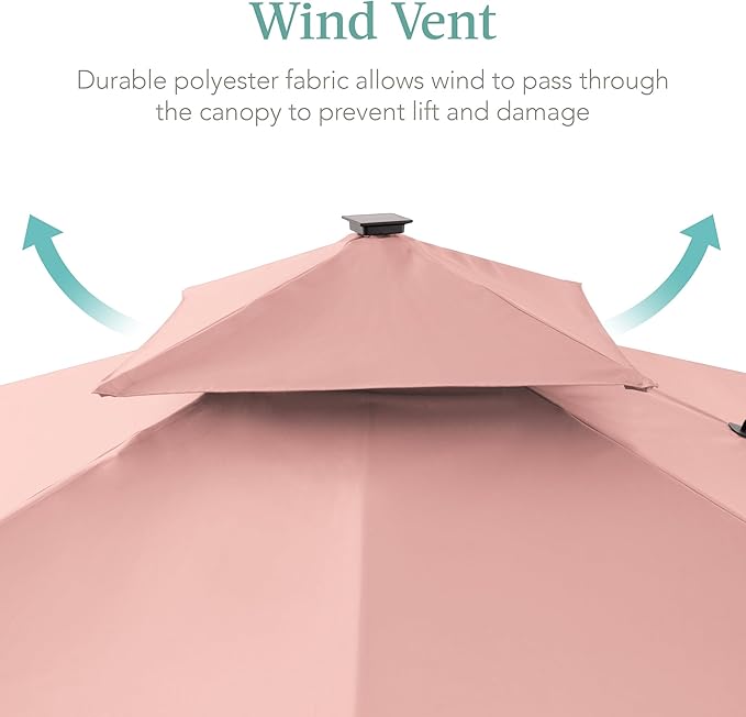 Best Choice Products 10x10ft Cantilever Patio Umbrella w/Base Included, Solar LED Lights 360 Rotation Large Offset Hanging Outdoor Shade for Deck Pool Backyard w/Stand – Rose Quartz