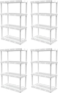 Gracious Living 4 Pack Light Duty Storage Shelves, Knect-A-Shelf 4-Shelf Ventilated Shelving Rack Organizer for Home, Garage, Basement & Laundry, White